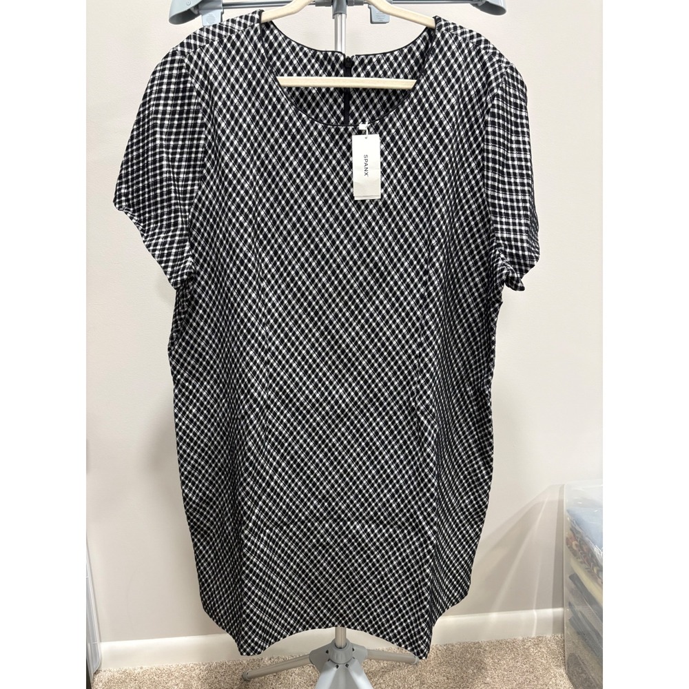 NWT Spanx Ponte Mini Dress 3X Jacquard Black White Plaid Colorblock Short Sleeve